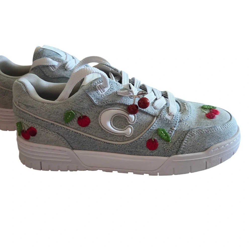 Coach Soho Sneakers Womens Size 8 Denim Blue New Cherry Embroidery CEG42 Low Top
